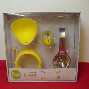 Food Network 6 Piece Egg Set Yolk Separator Egg Poachers Frying Rings Timer New!
